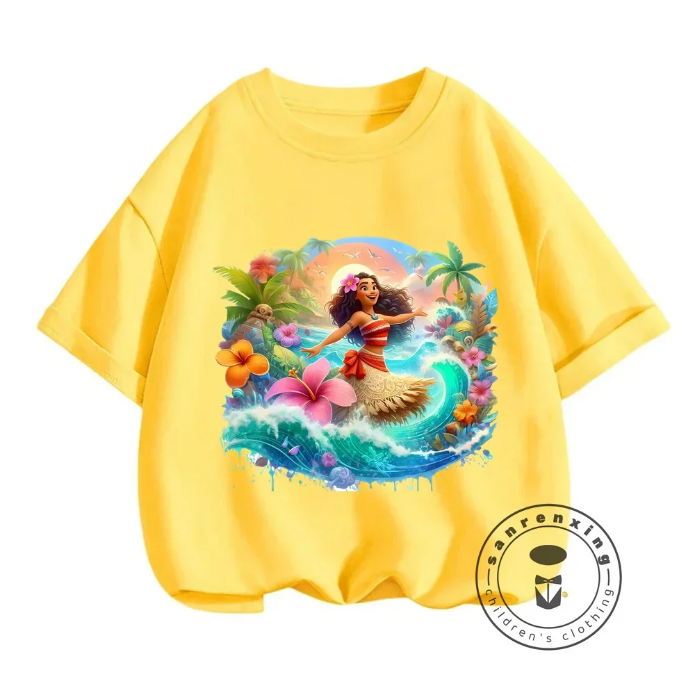 Boys' and Girls' Summer Streetwear Disney Moana Prints on T-shirts Fashionably Cute Cartoon Prints Soft O-neck for Children 2