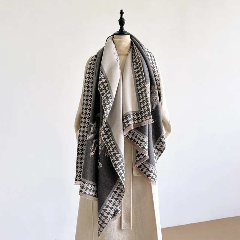 Elegant Zebra Striped Scarf Imitation Cashmere Soft Warm Versatile Shawl Coldproof Windproof Blanket Scarf for Autumn Winter