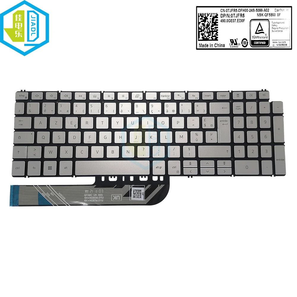 Tastiera Retroilluminata Francese Azerty Per Dell Inspiron 5580 5584 5590 5593 5594 5598 7591 0 Tjfr5 Tjfr5 Fr Euro Retroilluminazione Argento Keycap