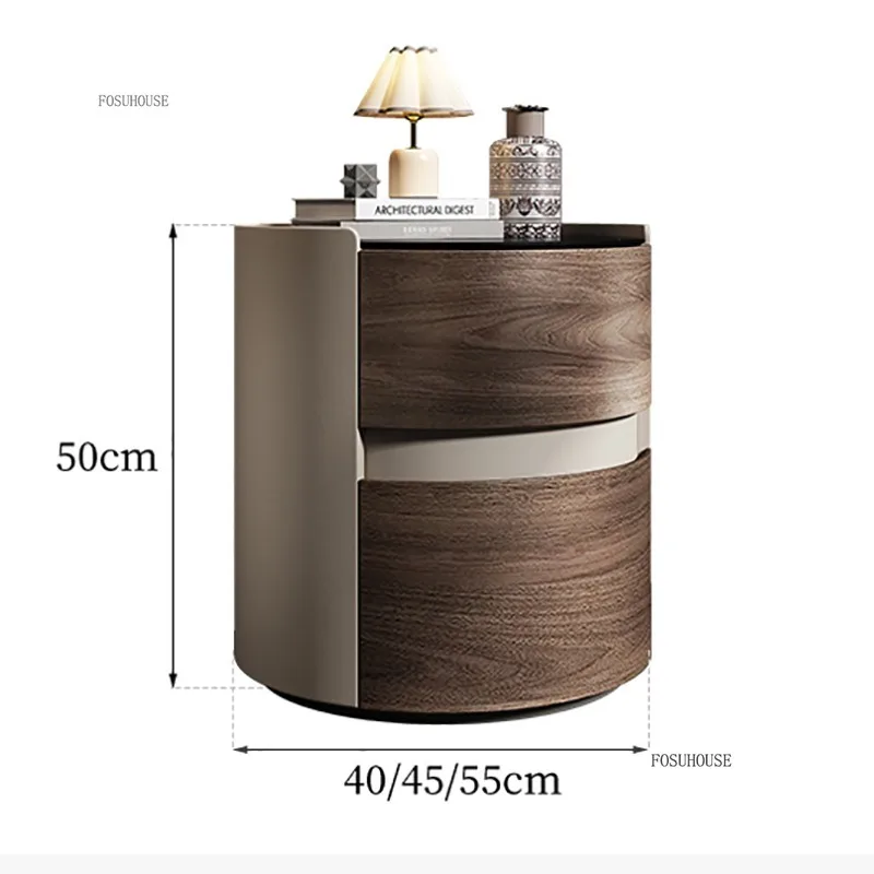 Description Picture 2 of itemLight Luxury Designer Round Bedside Tables High-end Solid Wood Bedroom Nightstand Modern Living Room Coffee Table Home Furniture
