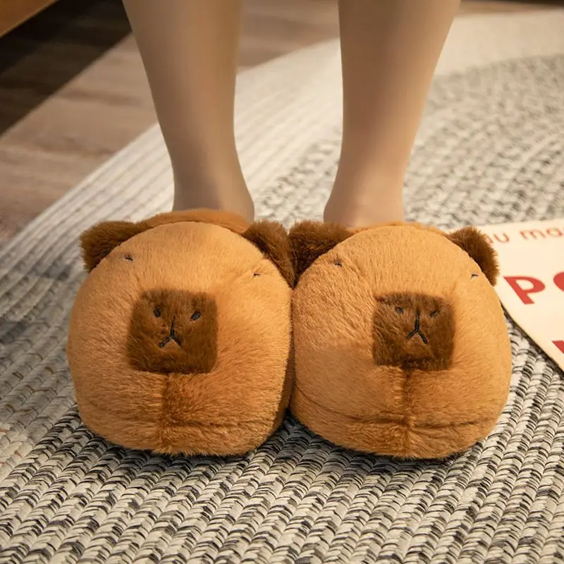 Home Warm Thick Fluffy Slippers Fuzzy Unisex Capybara Slippers for Women Fun Design Slip-on Cartoon Animal Fur Shoes