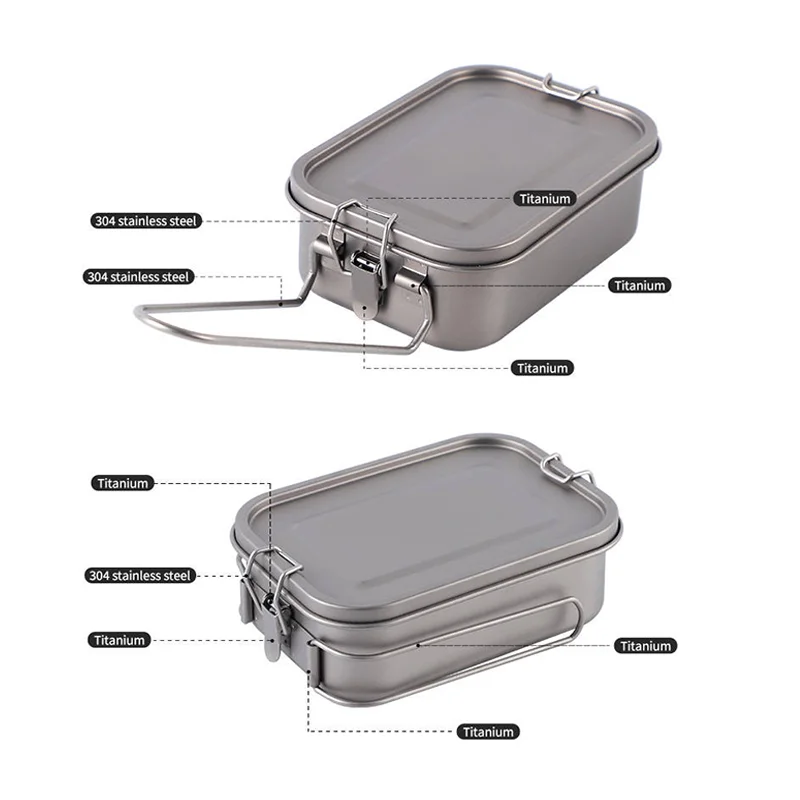 800ml/1200ml Healthy Titanium Alloy Portable Bento Dinner Box Leak-Proof Lunch Box Rectangle Food Storage Containers TitaniumBox 5