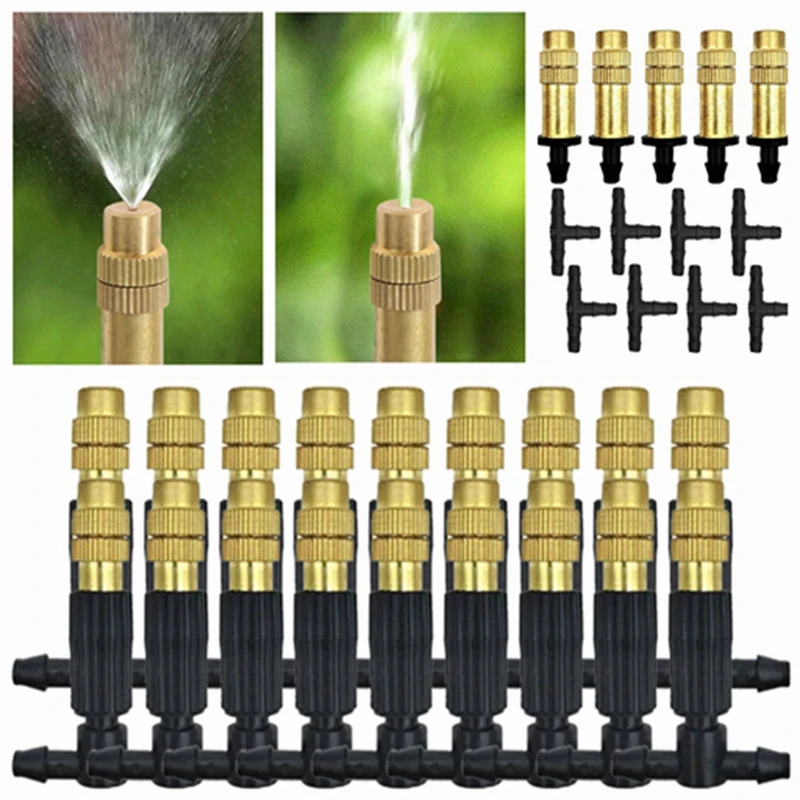 Garden Sprinkler Irrigation Sprinklers Garden Sprayer Nozzles 5-20PCS Outdoor Misting Cooling System Garden Patio Greenhouse Irrigation Watering 1/4'' Brass Atomizer Nozzles for 4/7mm Hose