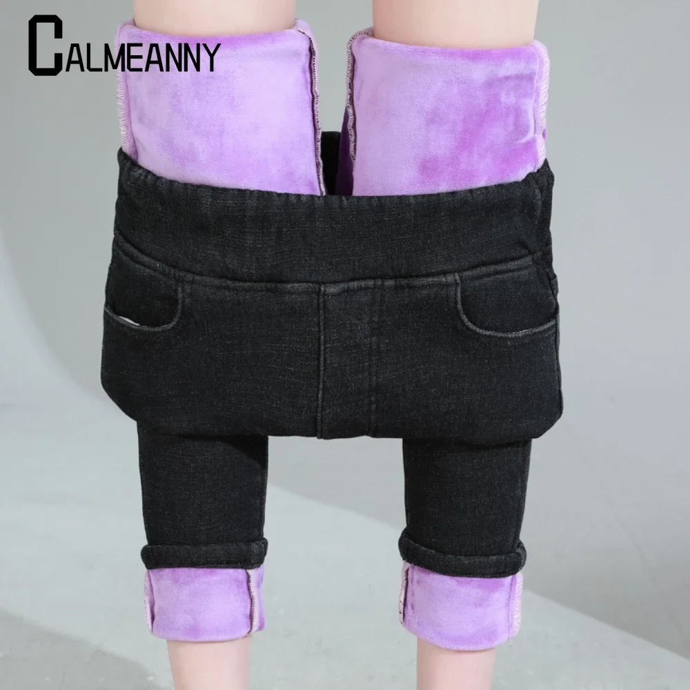 

Winter fashion Pencil Jeans Warm Fleece Plus Velvet Skinny Jeans Women Slim Thermal Pant Female Ankle-Length Basic Denim Pant
