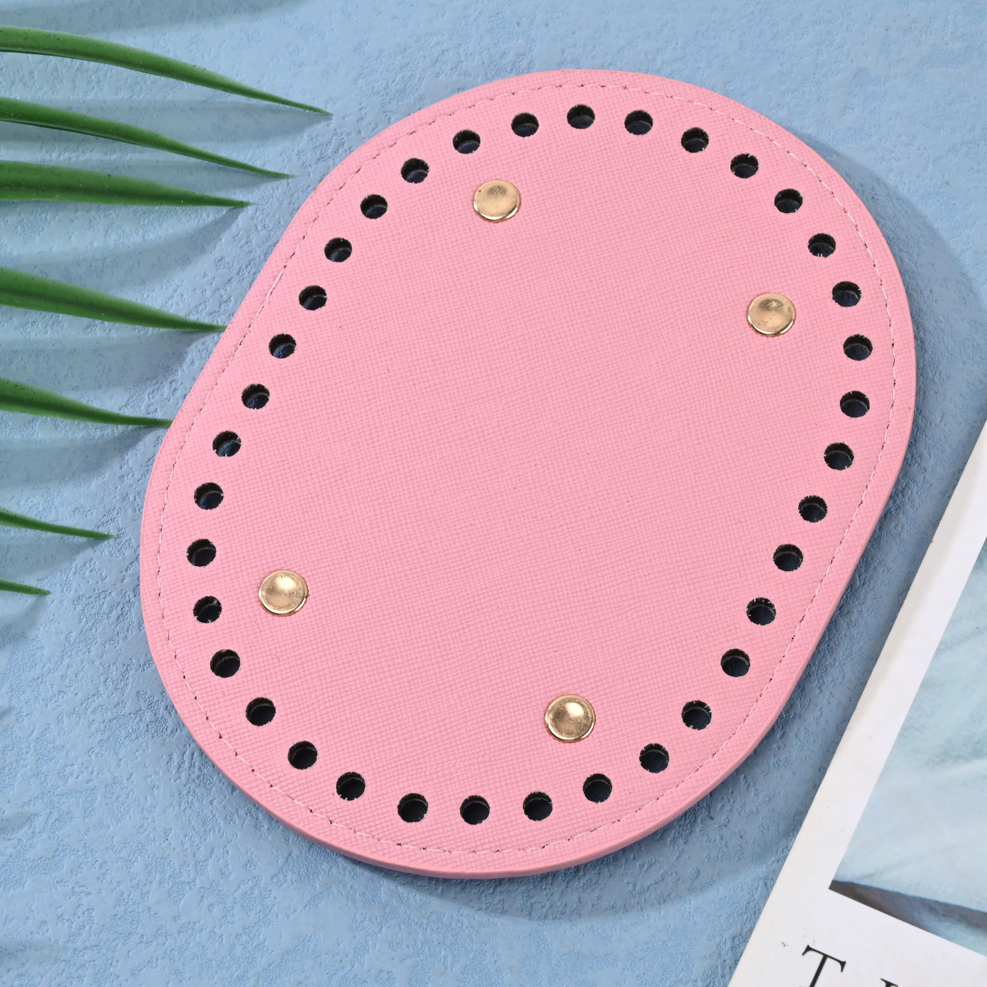 New 14.5*11cm Diy Hand-Woven Bag Hardware Accessor Cross Pattern Pu Oval Bag Bottom Women'S Bag Accessories For Handbags