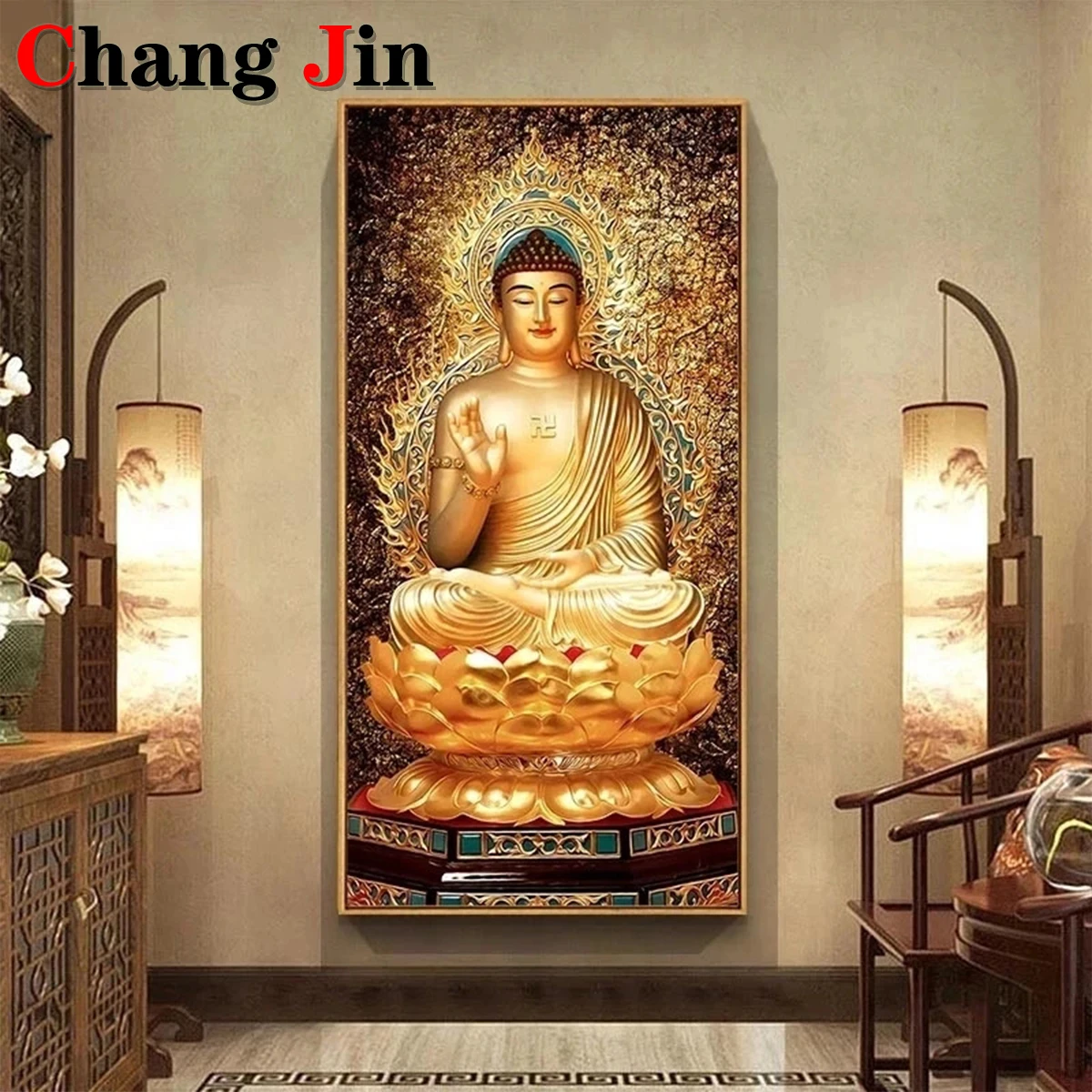 Large Golden Buddha Diamond Painting Diy Cross Stitch Embroidery 5D Religion Orchid White