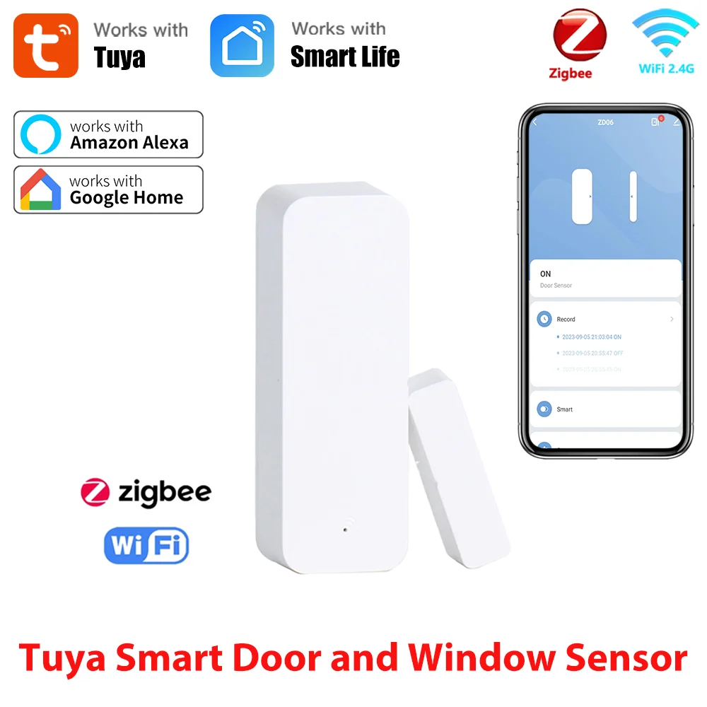 Tuya 스마트 WiFi/Zigbee 도어 윈도우 센서 홈 자동화 도어 열림/닫힘 감지기 스마트 라이프는 구글 홈 알렉사와 함께 작동합니다