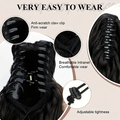 Synthetic Claw Long Wavy Ponytail Extension Black Brown 18-30" Curly Pony Tail Clip in Hair Extensions Fluffy Natural Looking - Image 5