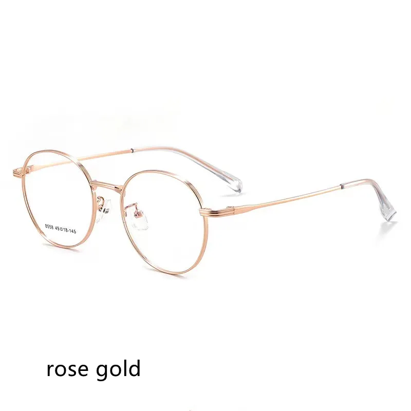 

49mm Round Glasses Clear Lens Fashion Gold Round Metal Frame Optical Men Women Eyeglass Frame Glasses 8558