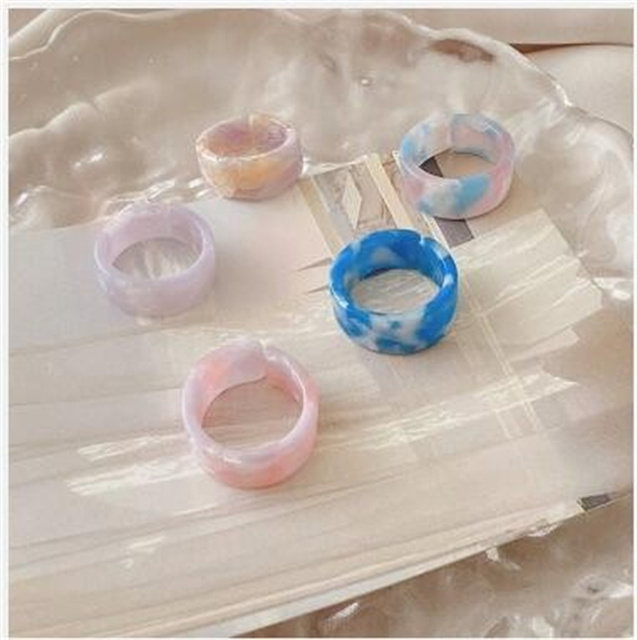 Ring Set Wholesale 2022 Summer Fashion Fruits Flowers Geometric Chain Candy Color Opening Rings Women Finger Jewelry