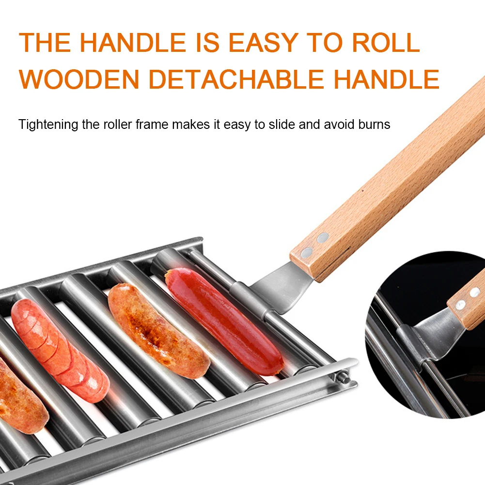 BBQ Tools Rolling Hot Dog Grill Stainless Steel Sausage Rack Kitchen Outdoor Camping Disassembled Barbecue Clip