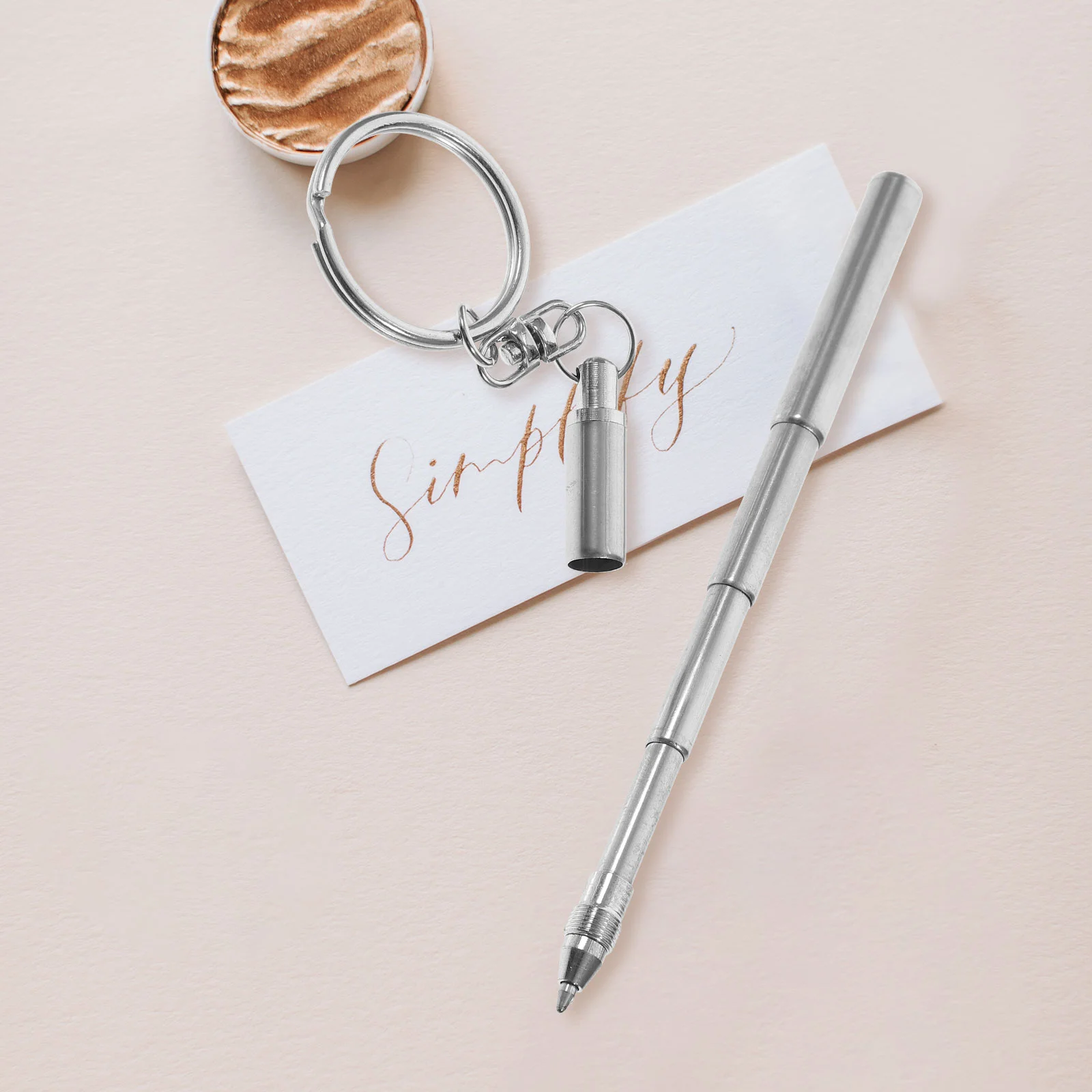 

Retractable Pen Shape Keychain Mini Metal Key Ring Portable Stainless Steel Telescopic Ballpoint Pen Keychain Tools