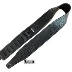 Handcrafted Retro Embossed Guitar Strap - Premium Soft Cowhide Leather (Black sun)