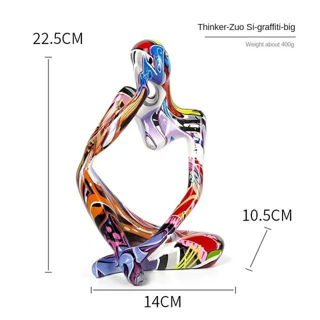 Sculpture abstraite en résine de graffiti coloré, artisanat fait à la main, figurine de penseur, statue, décoration d'intérieur, ornements de bureau de bureau 6