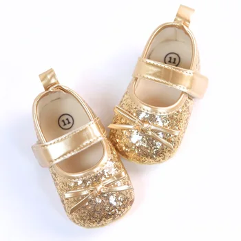 Infant Baby Girls Princess Shoes Shiny Sequined Bow Non-slip Soft Flats First Walker Shoes Toddlers Dress Shoes for 0-18M 1
