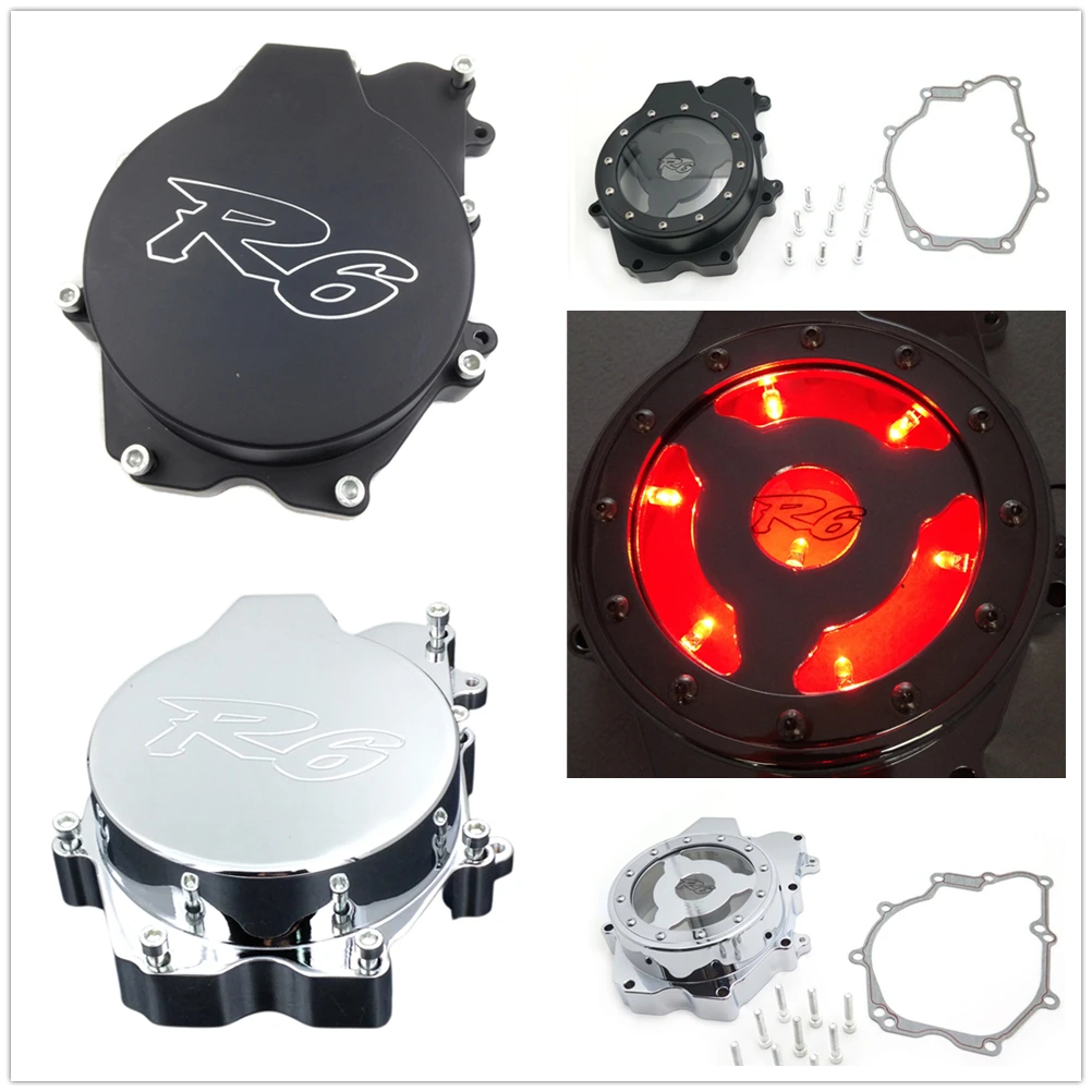 

Черная крышка двигателя статора, прозрачная для Yamaha 2006-2009 YZF-R6S / 03-06 YZF-R6, запчасти для мотоциклов, бесплатная доставка
