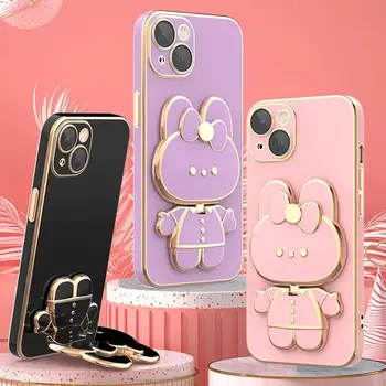 Universal Mobile Phone Holder Metal 3D Rabbit Cute Cat Phone Holder Cell Phone Stand 2 In 1 Finger Holder With Make Up Mirror