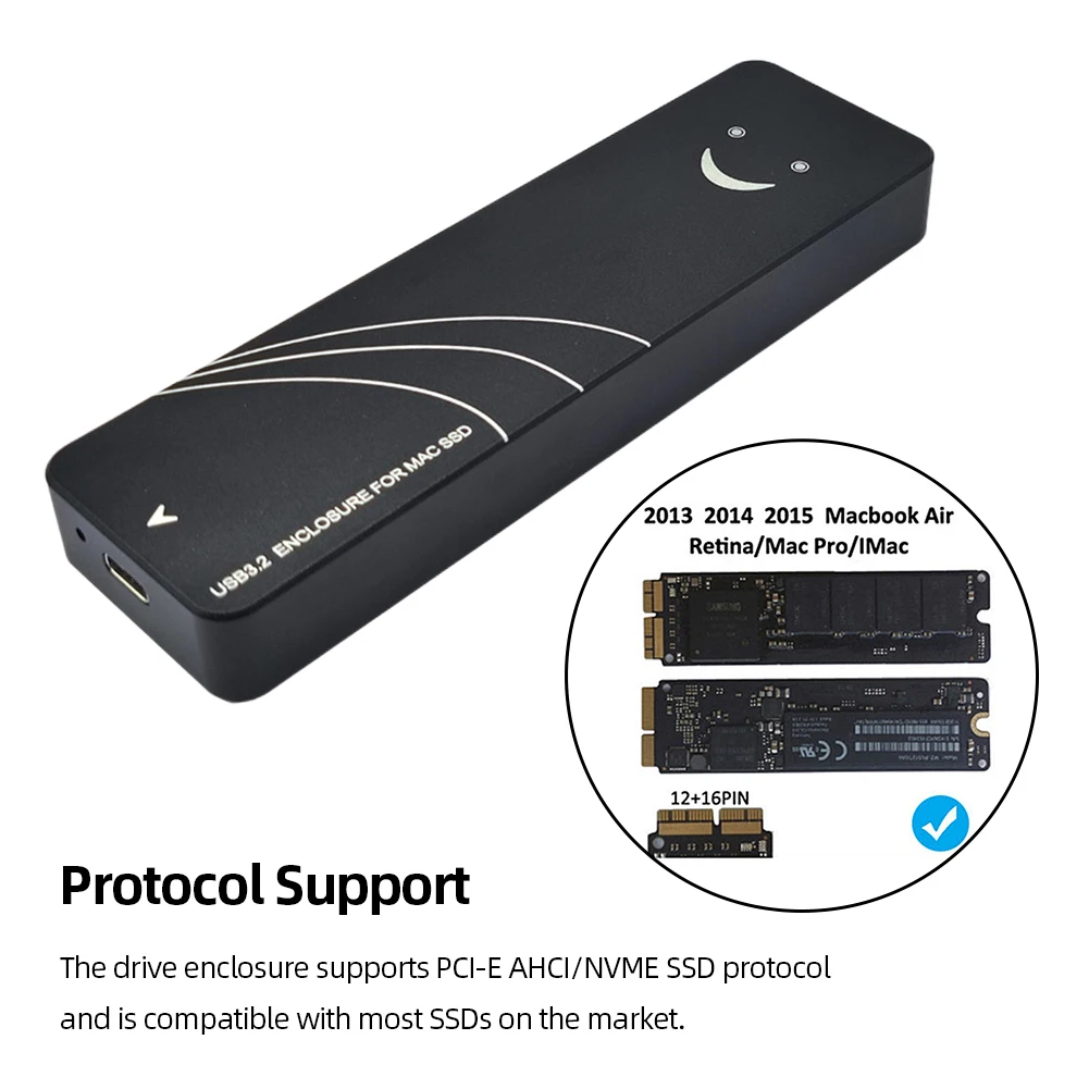 맥북 에어 및 Pro2013-2017 SSD용 외장 리더기, USB C 3.2 Gen2 SSD 인클로저, PCI-E AHCI/NVME 프로토콜
