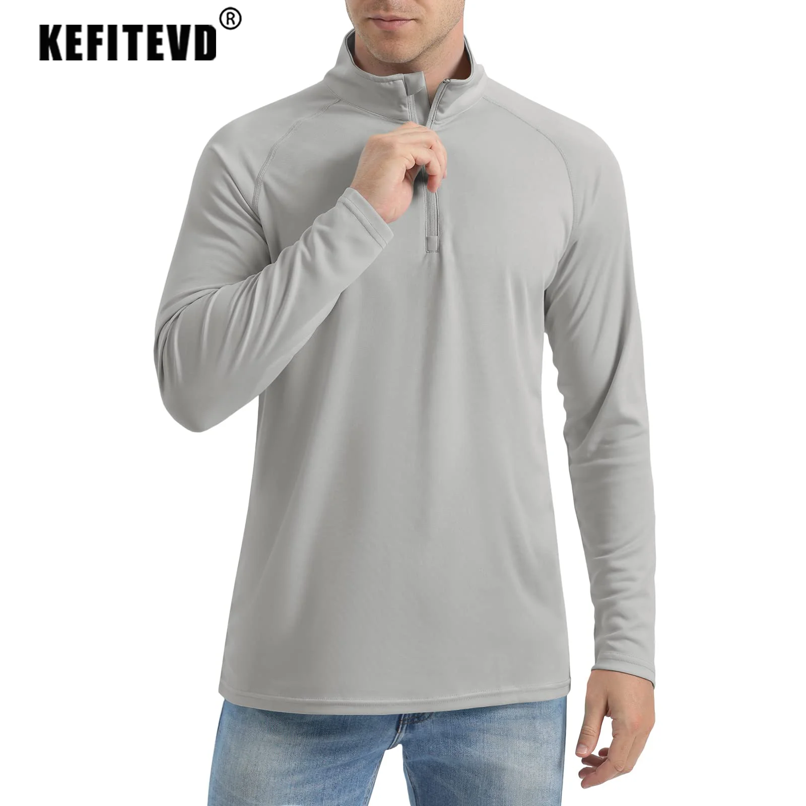 Men Long Sleeve T-shirts 1/4 Zip Hiking UV Protection For Outdoor Surfing Fishing mens t shirts,fishing shirts,mens long sleeve shirts