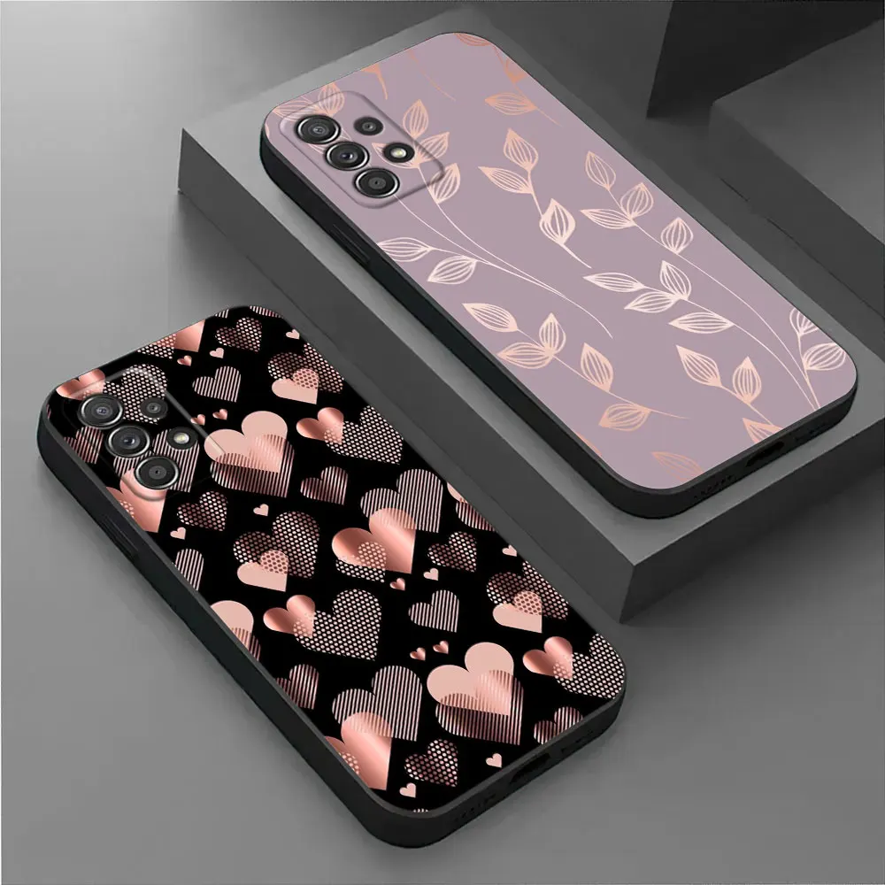 Elegant Gold Pink Rose Leaf Glitter Hearts Soft Cover Case