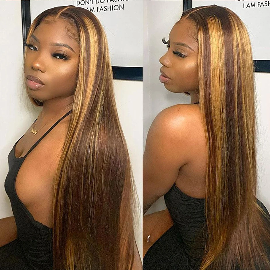 Highlight Human Hair Straight Lace Front Wigs For Women Human Hair Transparent HD Lace Frontal Wig Ombre Blonde Lace Front Wigs
