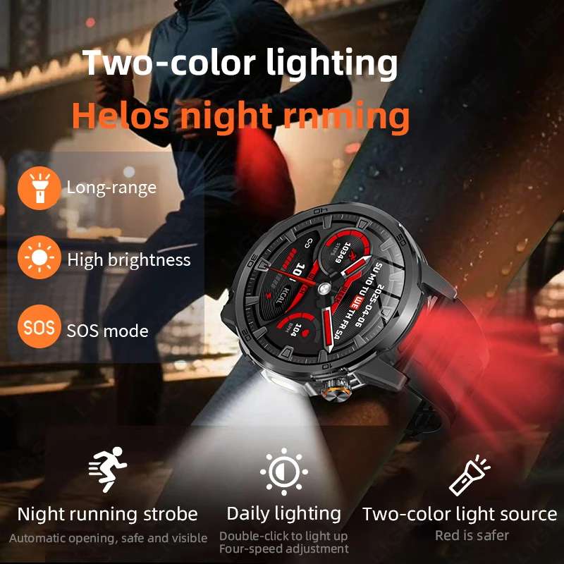 LIGE 2025 New For HUAWEI Xiaomi 1000mAh Smart Watch Men Sports Fitness SOS Distress Light LED Flashlight IP68 BT Call Smartwatch
