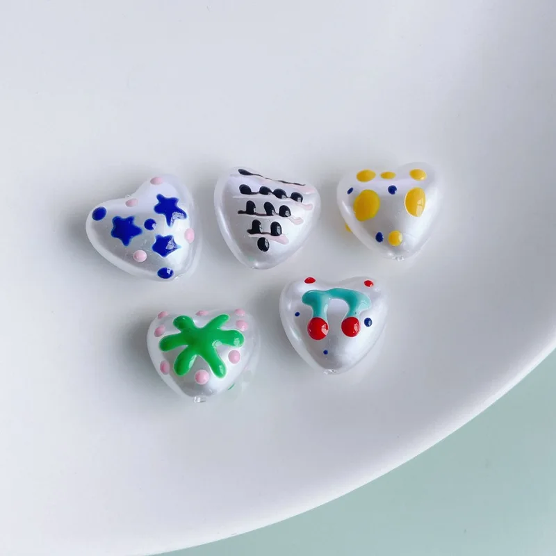 

30pcs 17*15*10mm Love Heart Shape Acrylic Pearl Beads with Colorful Oil Drop Printing Jewelry Beading Fit Bracelet Necklace DIY