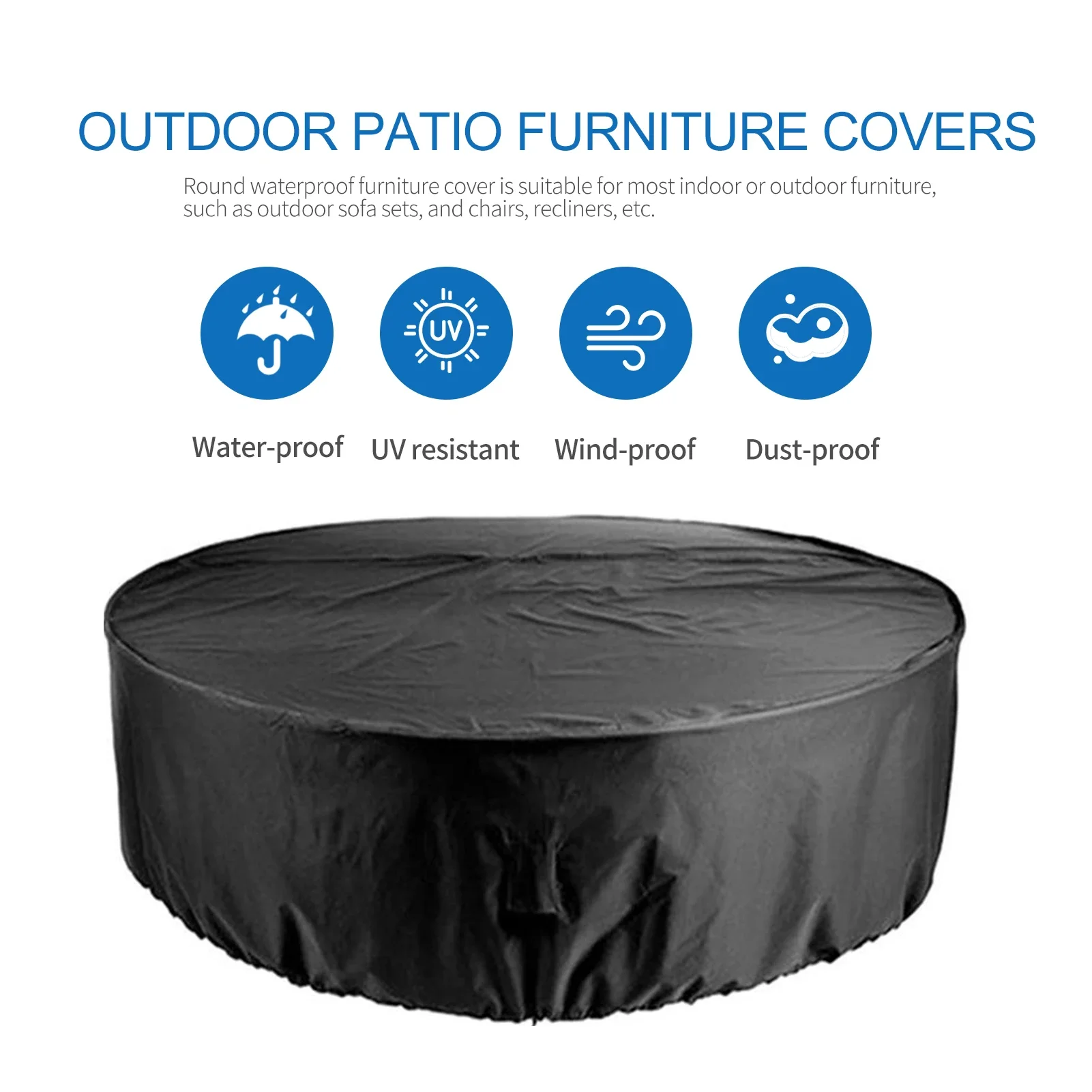 Patio furniture cover outdoor waterproof table chair set windproof tear-resistant UV round garden