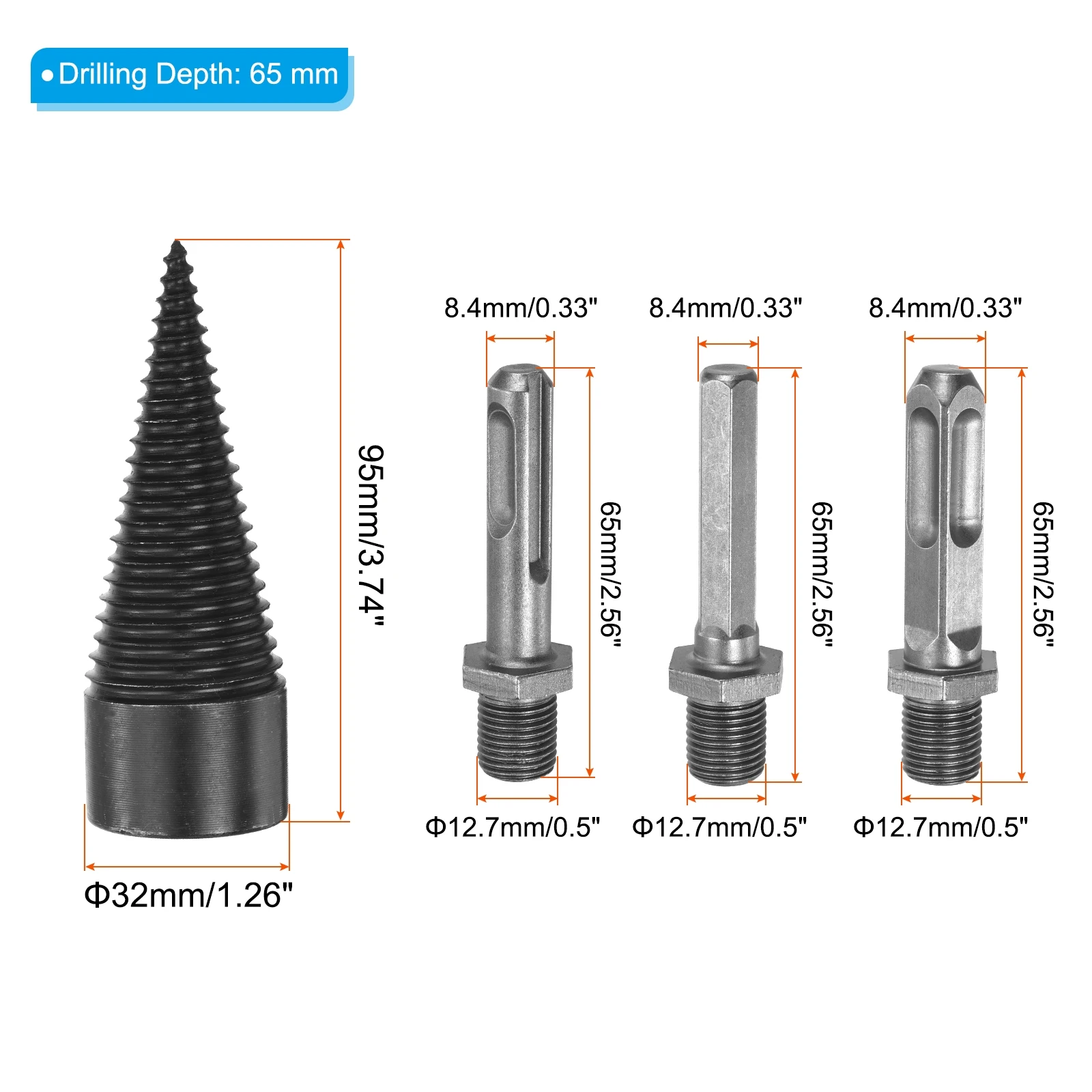 4Pcs/1Set Firewood Log Splitter Drill Bit Removable Drill Bits Electric Drills Screw Cone Driver with Shafts Hand Tools