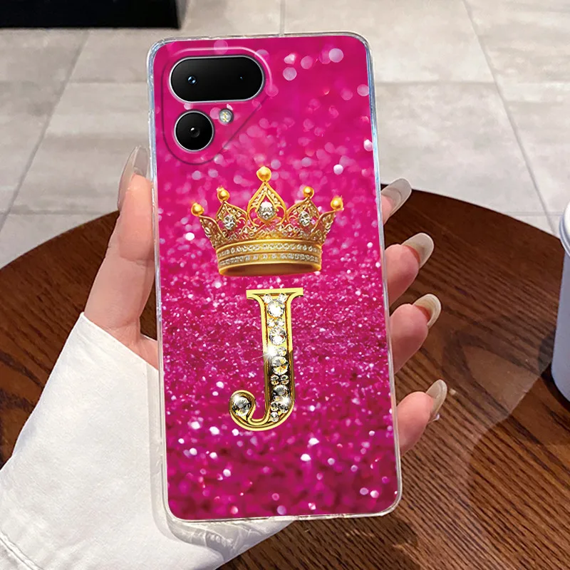 Transparent TPU Soft Phone Case with A-Z Letter Crown Pattern - Shockproof and Fashionable Design