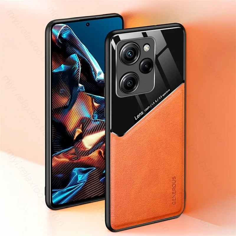 Leather Shockproof Back Cover with Car Magnetic Feature for Xiaomi Poco X5 Pro 5G