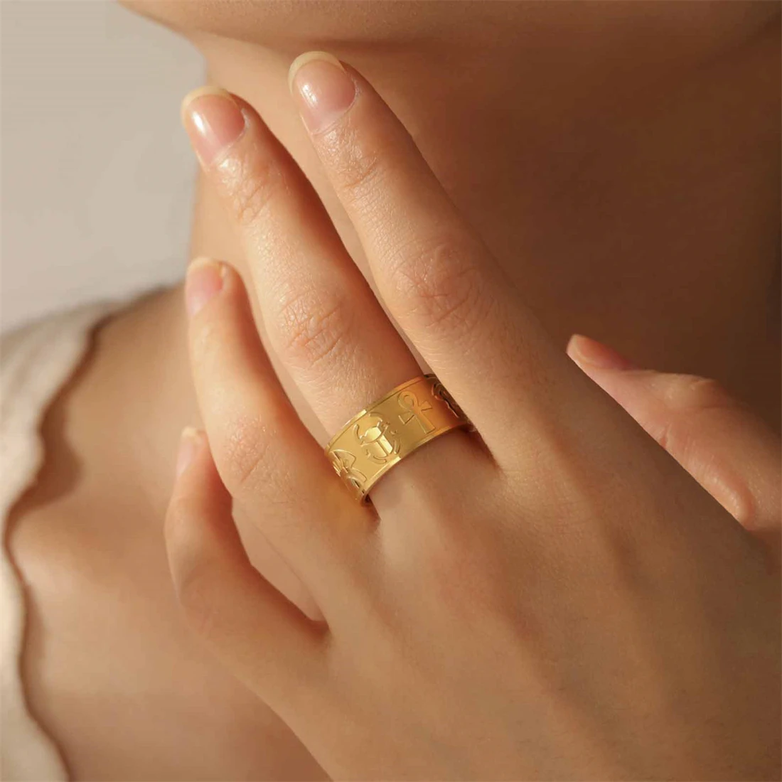 EUEAVAN Mysterious Ancient Egyptian Symbol Ring Stainless Steel Ankh Cross Eye of Horus Sphinx Rings Vintage Amulet Jewelry Gift - Image 3