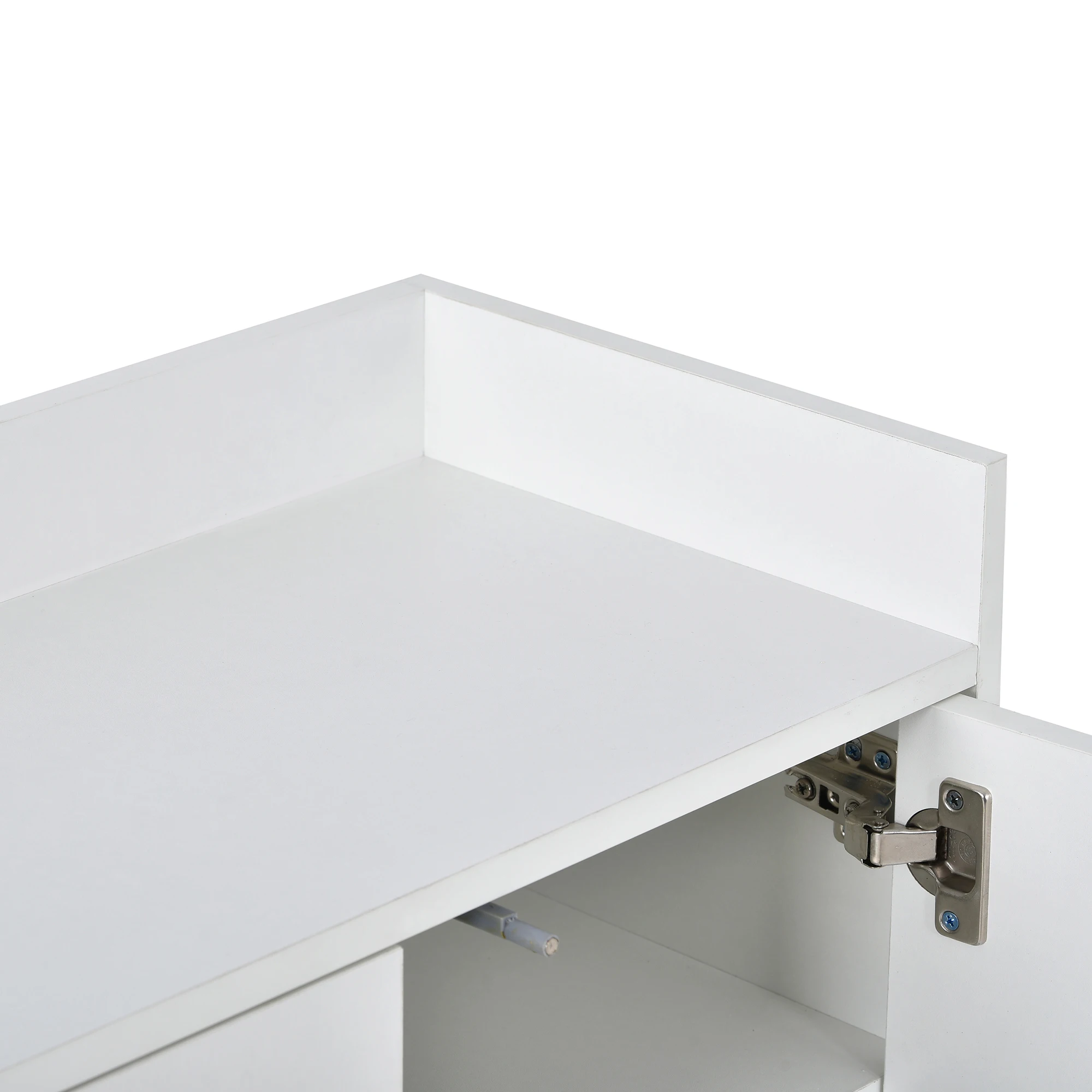 Modernes minimalistisches Sideboard, 4-türiges Griffloses Buffet für Esszimmer, Wohnzimmer, Küche (Weiß) – Detail 13