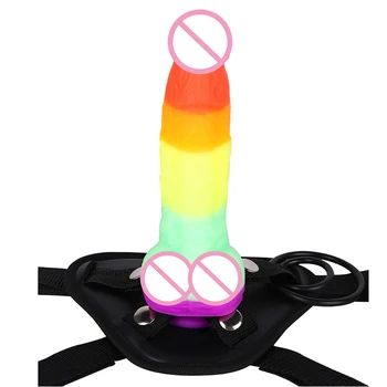 Adjustable Rainbow Dildo Soft Realistic Dildo Big Penis Suction Cup Dildo Strap on Dildos Female Masturbator Sex Toys for Women 4