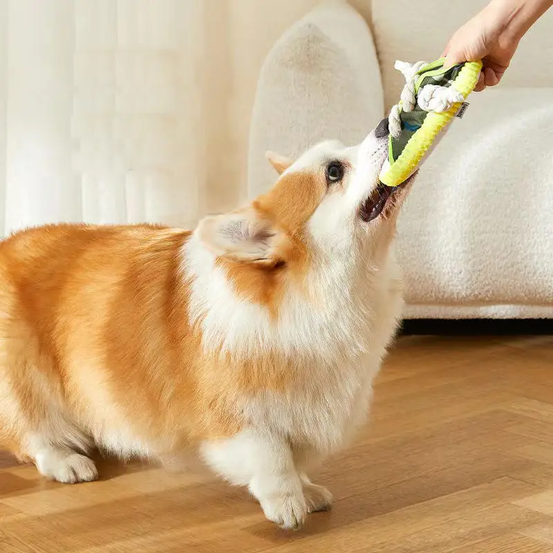 1PC Dog Toys Shoes Pet Cotton Rope Slippers Sound Making Toys Teeth Cleaning Built-in BB Airbag Round Ball Bell Various