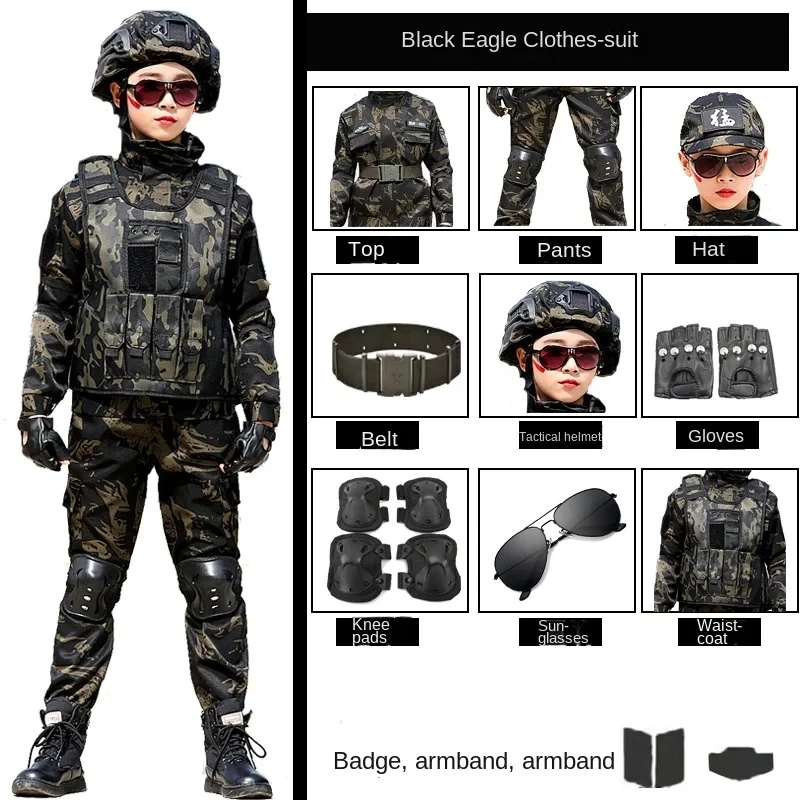 Tactical Outdoor Sport Uniform for Adult Kid Girl Boy for Children's Day Camouflag Disguise Black Eagle Camouflage Suit Set tactical suit