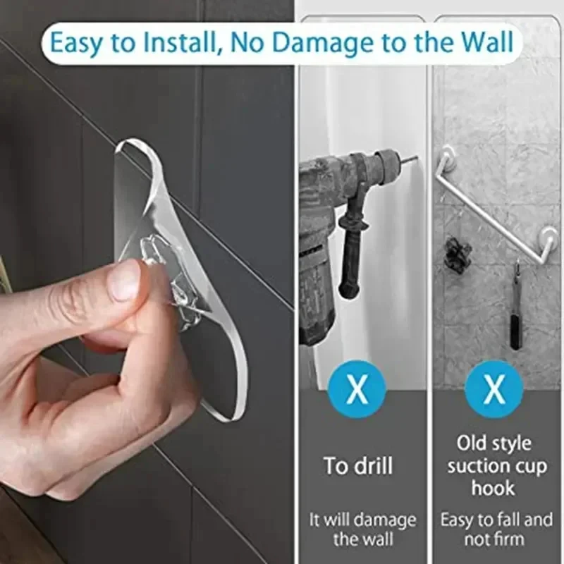Wall Hooks 5/10/20 Pcs Door Hook Adhesive Wall Hooks Transparent Anti-skid Traceless Heavy Duty Stick on Hook Bathroom Kitchen Wall Sticker