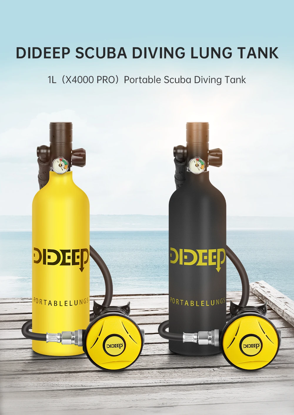 DIDEEP 1L Mini-Tauchflasche, 15-20 Min. Unterwasser-Tauchzeit, Einfach zu bedienen, Tragbare Tauchflasche mit 3000 PSI, Sommer-Outdoor-Tauchausrüstung zum Abkühlen und Entspannen – Detail 1