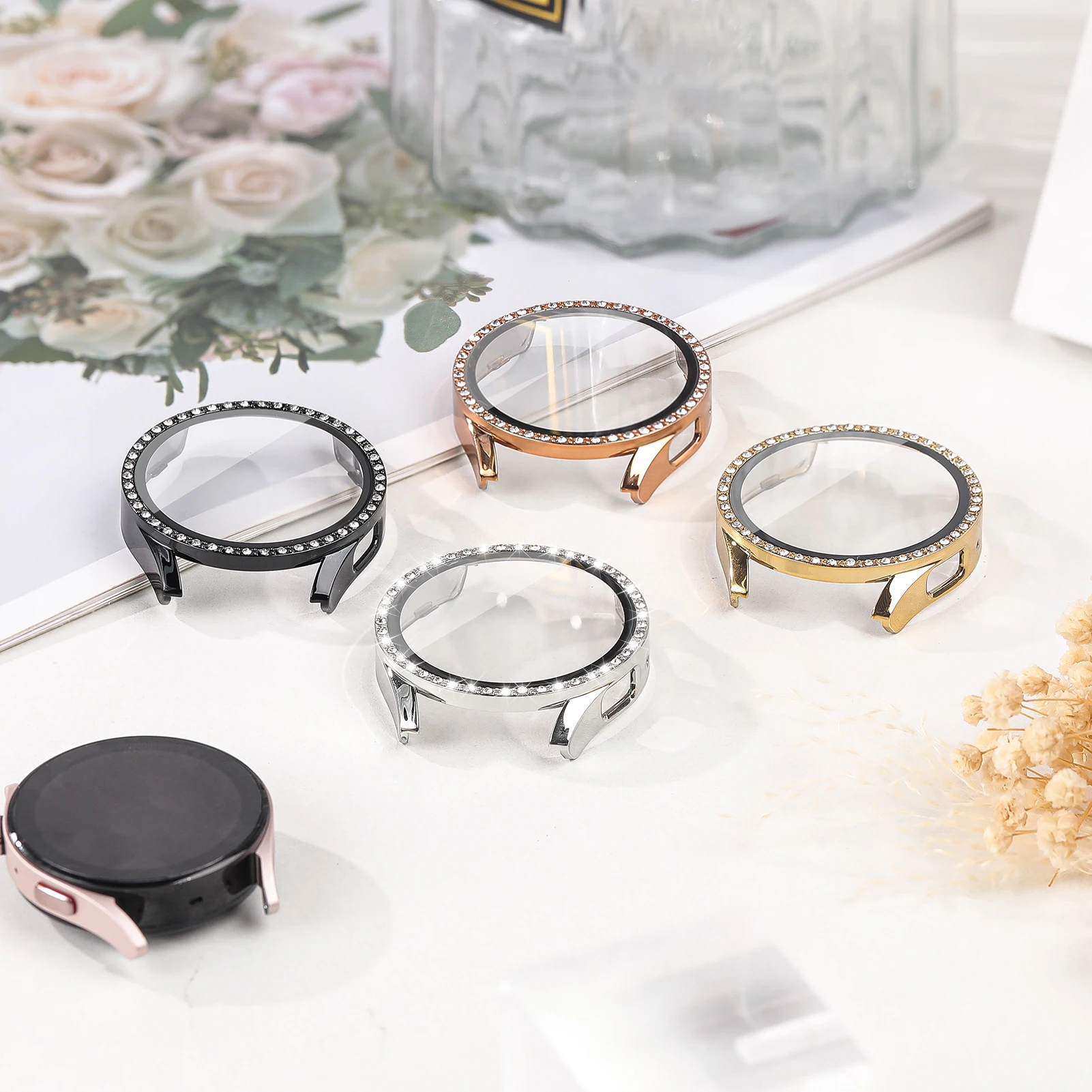 Premium All-Around Bumper Case with Screen Protector for Smartwatch - Crystal Clear Diamond Glass Design