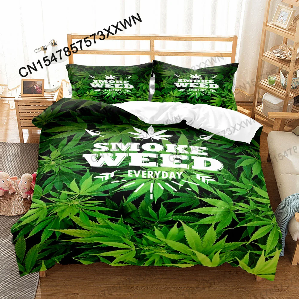 

Smoke Weed Leaf Bedding Set Duvet Cover Pillowcases Comforter/Quilt/Blanket Cover Luxury 3D HD Quality Printed Queen Single Leaf