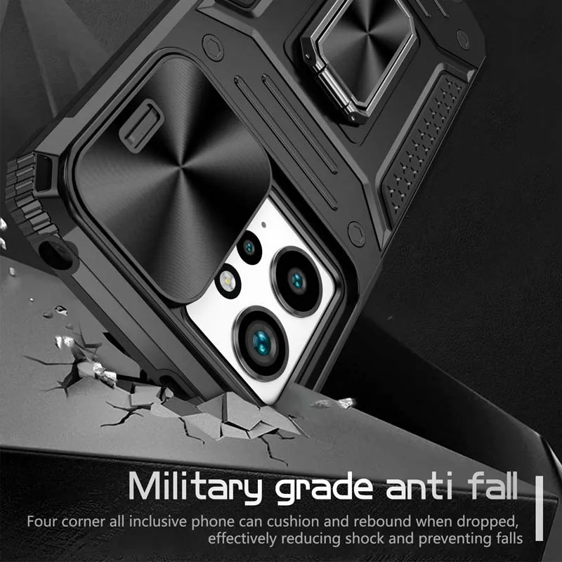 Slide Lens Camera Case For Xiaomi POCO F5 X5 Redmi Note 12 11 11S 11E Pro K60 5G Cover Shockproof Armor Protect Back_voghion.com