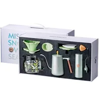 Hand Made Coffee Maker Set Gift Box 5-star Rating Steel Bean Grinder 304stainless Steel 400ml 500ml Glass Pot Filter 1