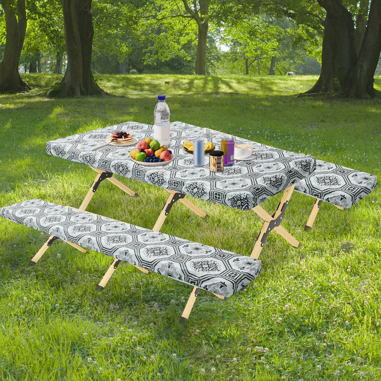 Dirfuny Tovaglia da picnic con elastico, kit per tavolo da picnic elastico, indispensabile per campeggio, picnic, pittura, lavoro