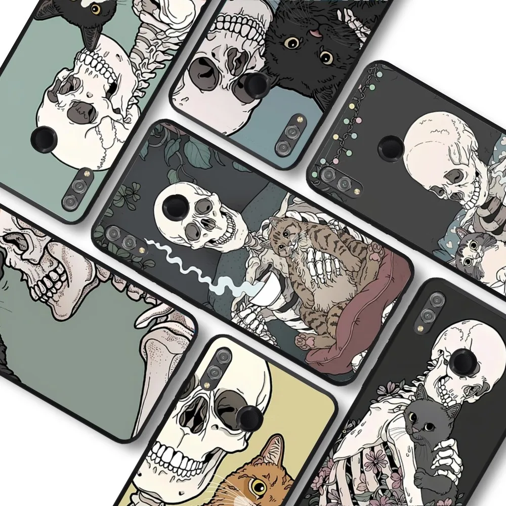 

Cute Cartoon Skull Cat Phone Case For Huawei Honor 10 lite 9 20 7A 9X 30 50 60 70 pro plus Soft Silicone Cover