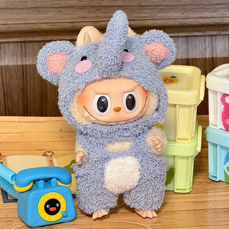 17cm Mini Doll'S Clothes Outfit Accessories for Labubu V1 V2 Striped Overalls Cool Handsome Clothing Gift