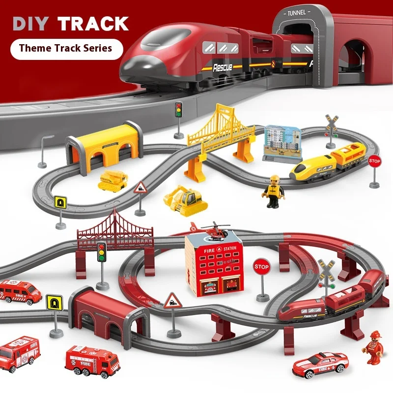 Children's Toys Floor Game DIY Train Rail Car Assembly Track Theme Set Family Parent-child Interactive Floor Games Toys Gift