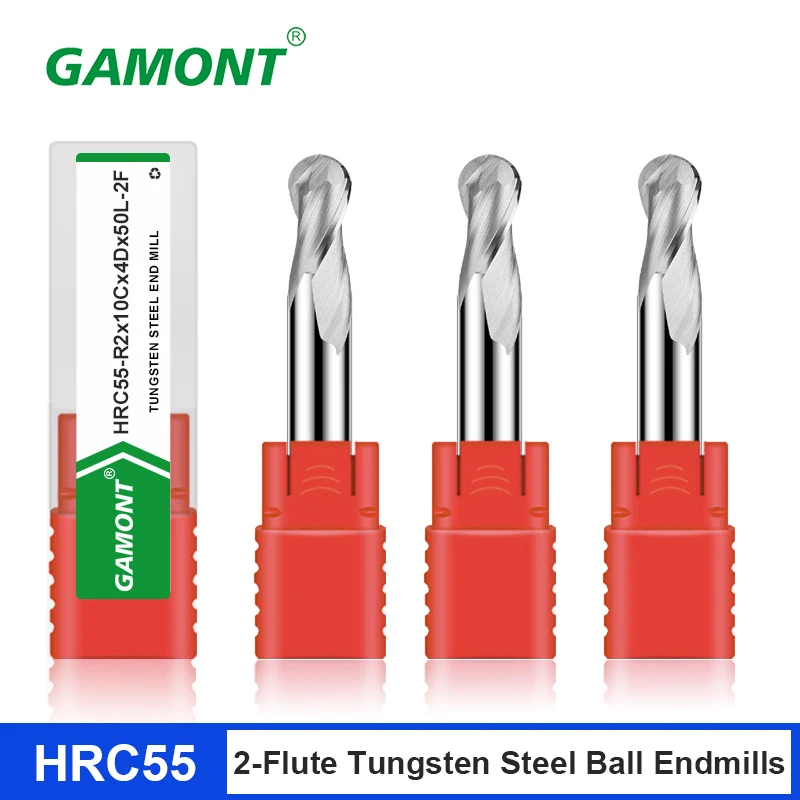 

GAMONT HRC55 2-Flute Tungsten Steel Carbide For Aluminium Milling Cutter CNC Machinery Maching Special Ball End Endmill Tools