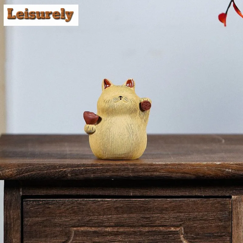 Yixing Zisha Fortune Cat Tea Pet Boutique Tea Sculpture Tea Figurine Play Toys Tea Statue Ornaments Tea Ceremony Accessories