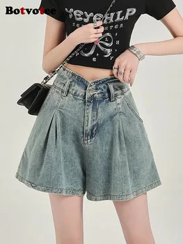 Botvotee Wide Leg Flare Short Jeans for Women High Waisted Korean Fashion Causal Blue Denim Shorts Vintage Streetwear Jeans 1