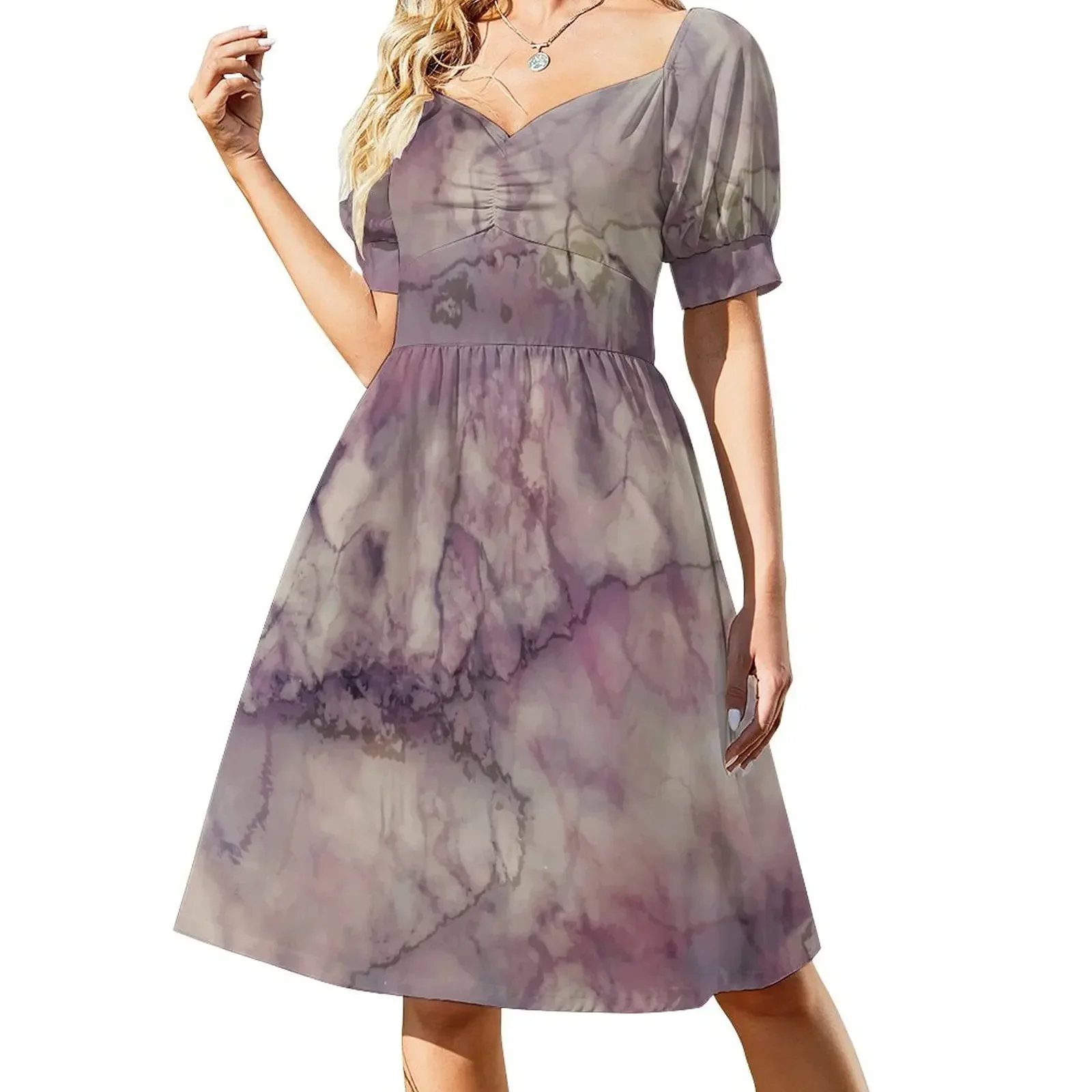 thumbnail image 1 of Vestido de manga corta Marble Art V1 #burbuja roja #Buyart vestidos de verano para mujer vestido para mujer, 1 of 8